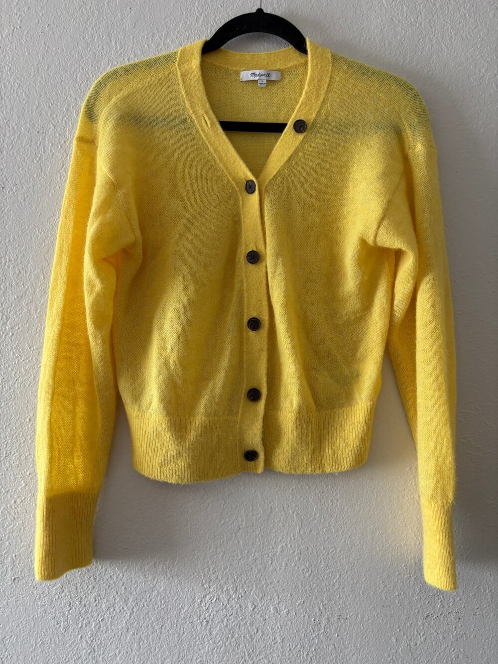 Madewell Alpaca Blend V-Neck Cropped Cardigan in Canary Yellow Size Small EUC